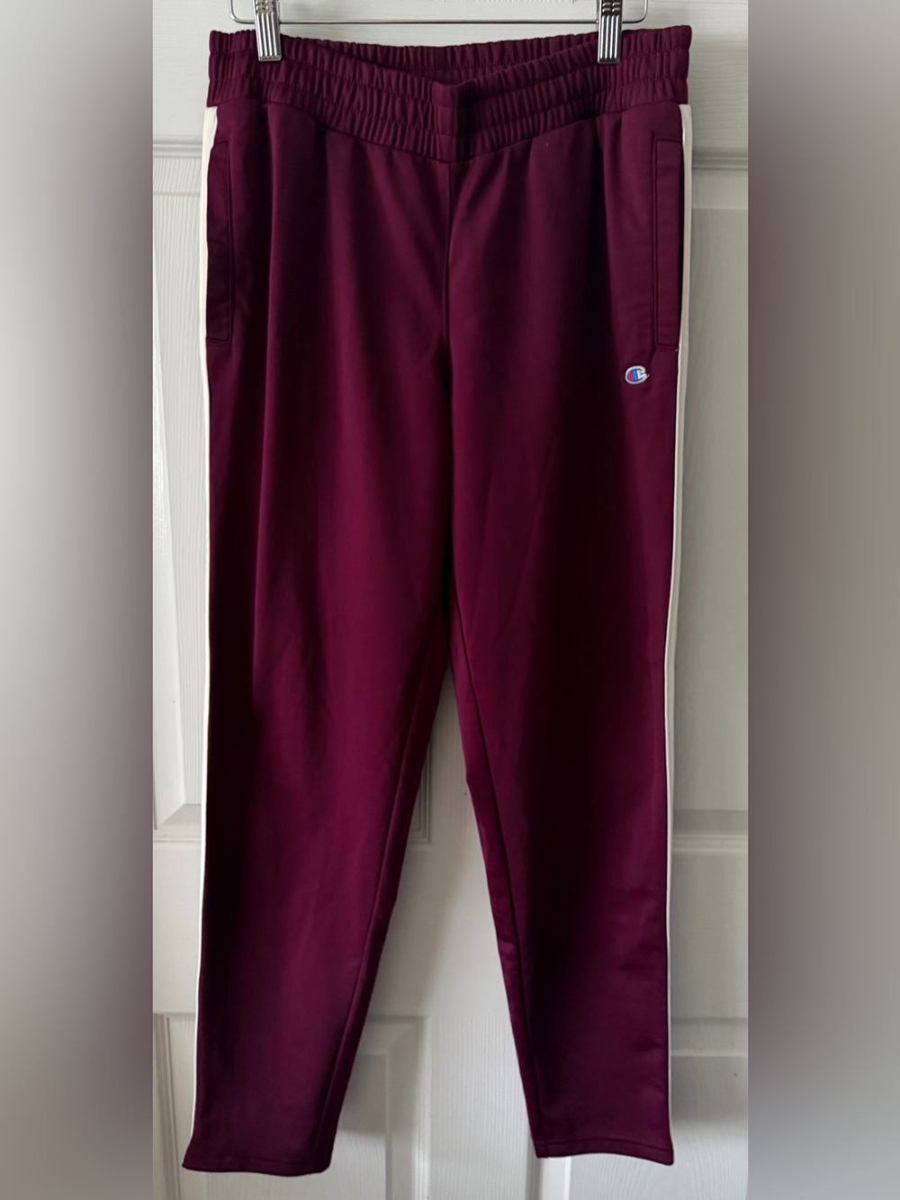 Champion Burgundy Joggers with White Side Stripe